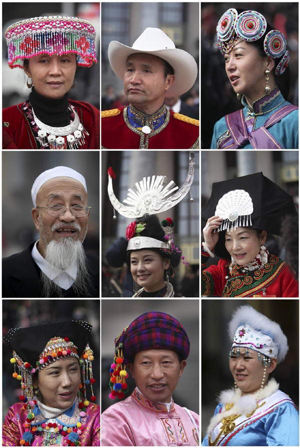 Delegates from ethnic minority groups wearing traditional costumes present during the opening ceremony for the National People’s Congress (NPC), on March 5, 2010 and on the opening ceremony of the Chinese People’s Political Consultative Conference (CPPCC) on March 3, 2010 in Beijing. All of China’s 55 minority groups are represented at the meeting, from Mongolians and Koreans to the Muslim Uighurs and shamanistic Oroqen, and almost all come dressed in traditional clothing. China’s parliament, the National People’s Congress, opened its annual session on Friday, with China’s Premier Wen Jiabao giving his work report and spelling out broad policy goals for 2010. 