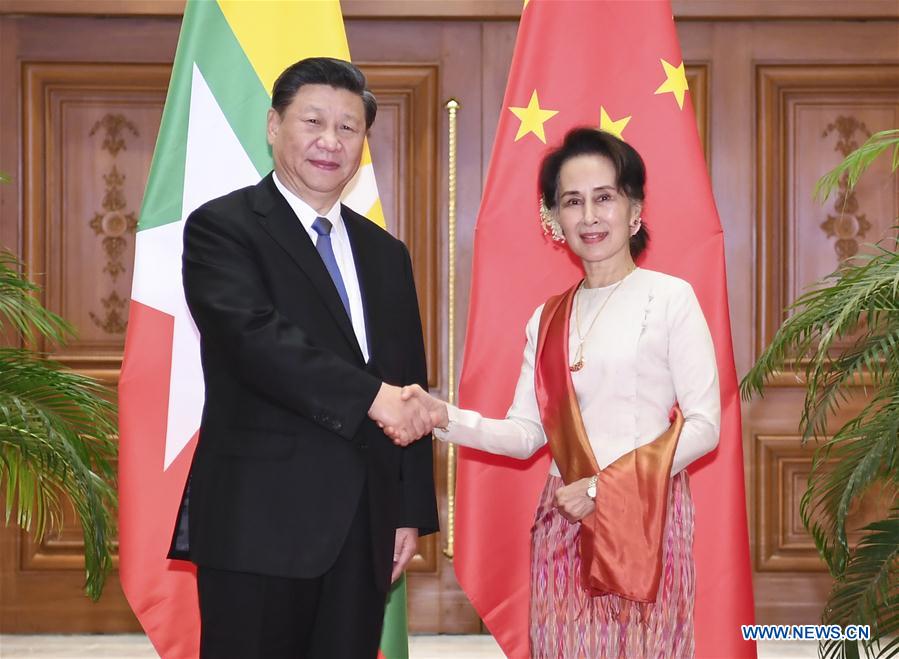 Chinese President Xi Jinping holds formal talks with Myanmar State Counsellor Aung San Suu Kyi in Nay Pyi Taw, Myanmar, Jan. 18, 2020. (Xinhua/Xie Huanchi)