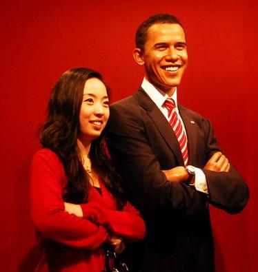 A&nbsp;woman&nbsp;mimics&nbsp;the&nbsp;stance&nbsp;of&nbsp;a&nbsp;waxwork&nbsp;of&nbsp;US&nbsp;President&nbsp;Barack&nbsp;Obama&nbsp;at&nbsp;Madame&nbsp;Tussauds&nbsp;in&nbsp;Shanghai,&nbsp;November&nbsp;12,&nbsp;2009.&nbsp;Ahead&nbsp;of&nbsp;Obama's&nbsp;three-day&nbsp;visit&nbsp;to&nbsp;China,&nbsp;the&nbsp;world-renowned&nbsp;wax&nbsp;museum&nbsp;in&nbsp;Shanghai&nbsp;has&nbsp;begun&nbsp;preparations&nbsp;for&nbsp;an&nbsp;event&nbsp;held&nbsp;in&nbsp;his&nbsp;honor.&nbsp;Obama&nbsp;will&nbsp;first&nbsp;arrive&nbsp;in&nbsp;Shanghai&nbsp;and&nbsp;meet&nbsp;with&nbsp;Chinese&nbsp;youth&nbsp;there.&nbsp;He&nbsp;will&nbsp;then&nbsp;meet&nbsp;Chinese&nbsp;President&nbsp;Hu&nbsp;Jintao&nbsp;and&nbsp;Premier&nbsp;Wen&nbsp;Jiabao&nbsp;and&nbsp;top&nbsp;legislator&nbsp;Wu&nbsp;Bangguo&nbsp;in&nbsp;Beijing.&nbsp;[CFP]