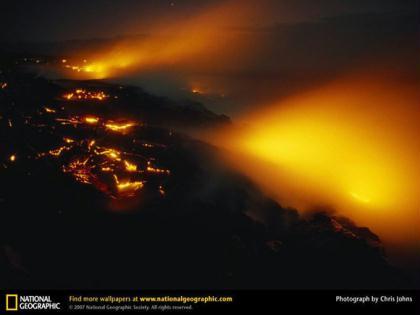 The&nbsp;Pacific&nbsp;smolders&nbsp;as&nbsp;lava&nbsp;from&nbsp;Hawaii's&nbsp;Kilauea&nbsp;Volcano&nbsp;hits&nbsp;the&nbsp;ocean.&nbsp;Kilauea&nbsp;is&nbsp;a&nbsp;shield&nbsp;volcano,&nbsp;or&nbsp;a&nbsp;low,&nbsp;gently&nbsp;sloping&nbsp;volcano&nbsp;built&nbsp;almost&nbsp;entirely&nbsp;from&nbsp;basaltic&nbsp;lava&nbsp;flows.&nbsp;It&nbsp;is&nbsp;one&nbsp;of&nbsp;five&nbsp;such&nbsp;volcanoes&nbsp;that&nbsp;make&nbsp;up&nbsp;Hawaii's&nbsp;Big&nbsp;Island.&nbsp;