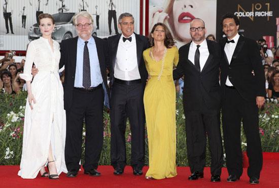 George Clooney (3rd L), Evan Ra...