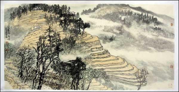 伍雪梅山水画作品—阳朔龙胜之故土恋