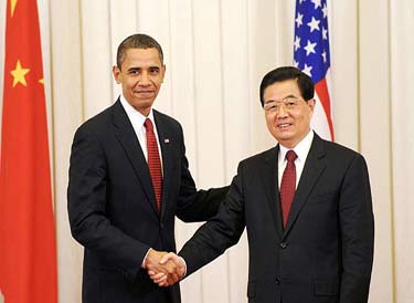 Hu Jintao accueille Barack Obama à Beijing