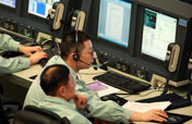 Staff members are in position at the Beijing Aerospace Flight