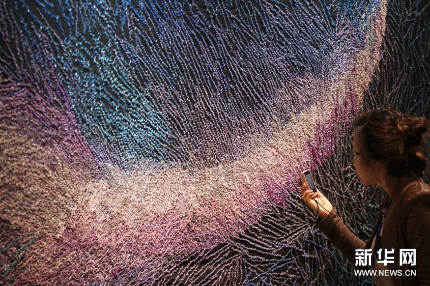 11月8日，参观者被第七届国际纤维艺术双年展上的展品吸引。