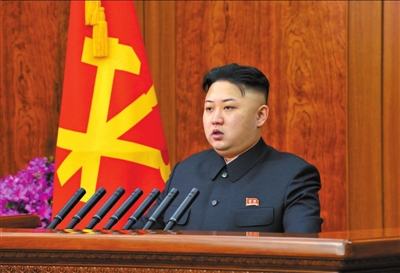 1月1日，朝鲜最高领导人金正恩发表新年致辞。新华社发