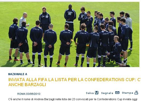 意大利足协官网公布联合会杯23人参赛名单