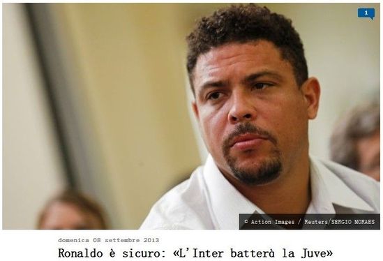 《罗马体育报》：罗纳尔多“国米将击败尤文”