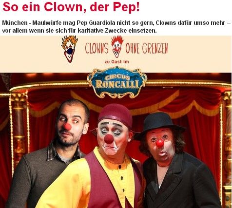 《慕尼黑日报》：瓜迪奥拉将扮演小丑