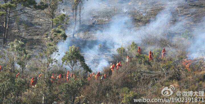 云南大理苍山发生森林火灾 扑救工作仍在进行