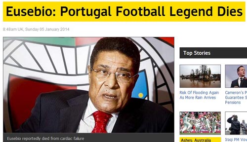 葡萄牙传奇巨星尤西比奥去世