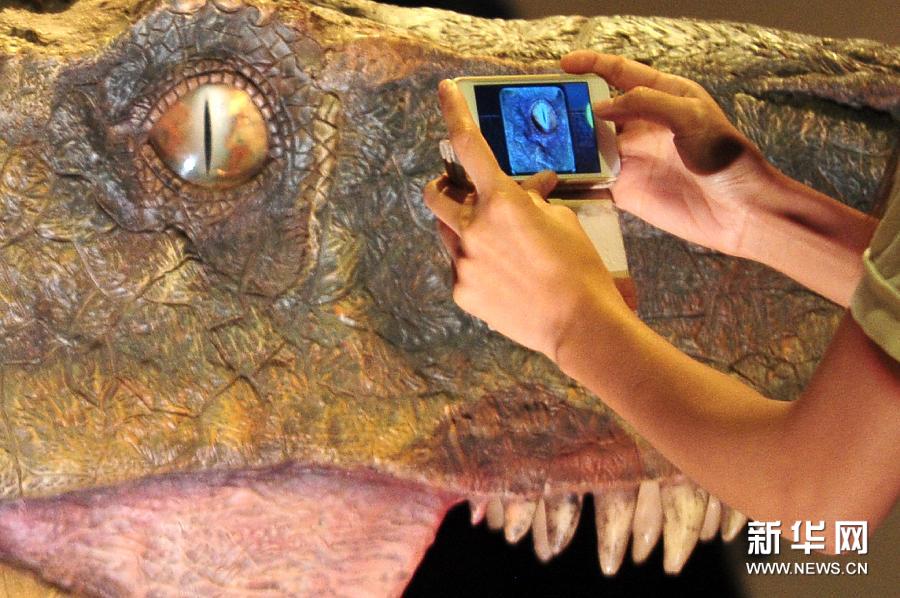  （2）1月23日，媒体工作者在新加坡艺术科学博物馆举行的恐龙展媒体预展上拍摄展品。
