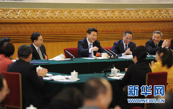 3月6日,中共中央总书记、国家主席、中央军委主席习近平参加十二届全国人大二次会议广东代表团的审议。 新华社记者谢环驰摄