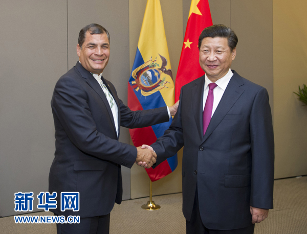 　　7月16日，国家主席习近平在巴西利亚会见厄瓜多尔总统科雷亚。新华社记者 谢环驰 摄
