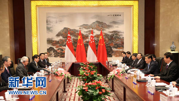 8月16日，国家主席习近平在南京会见新加坡总统陈庆炎。 新华社记者谢环驰 摄