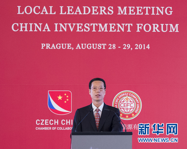 8月28日，国务院副总理张高丽在布拉格出席第二次中国－中东欧国家地方领导人会议并发表讲话。新华社记者 王晔 摄