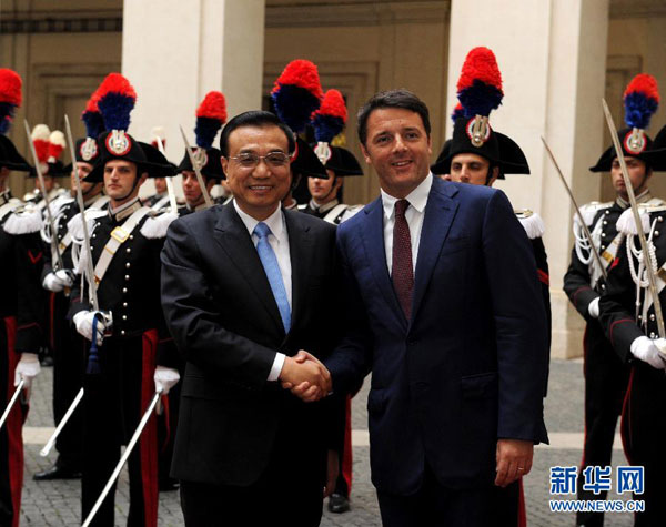 primer ministro chino, Li Keqiang, se reunió con el presidente italiano