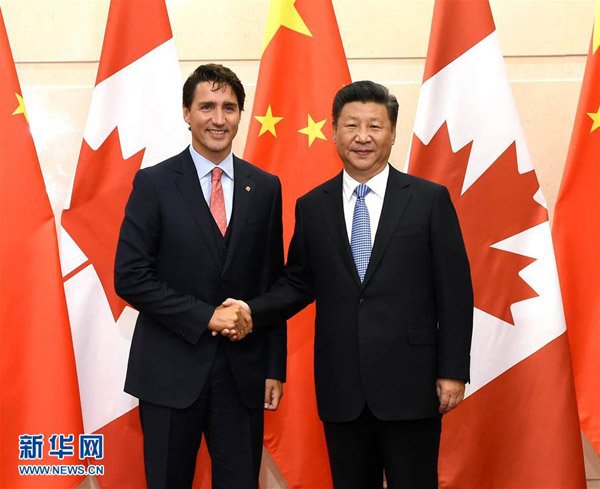 　8月31日，国家主席习近平在北京钓鱼台国宾馆会见加拿大总理特鲁多。