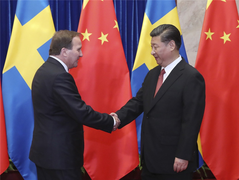 6月26日，国家主席习近平在北京人民大会堂会见瑞典首相勒文。