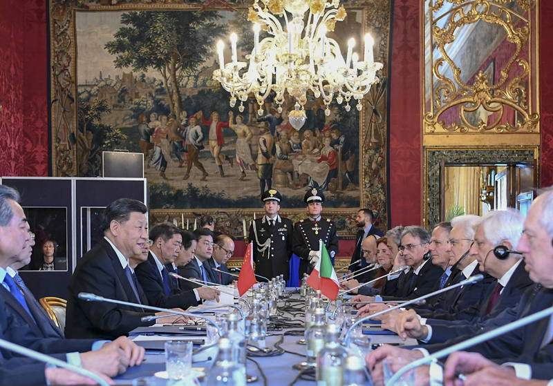 3月22日，国家主席习近平在罗马同意大利总统马塔雷拉举行会谈。