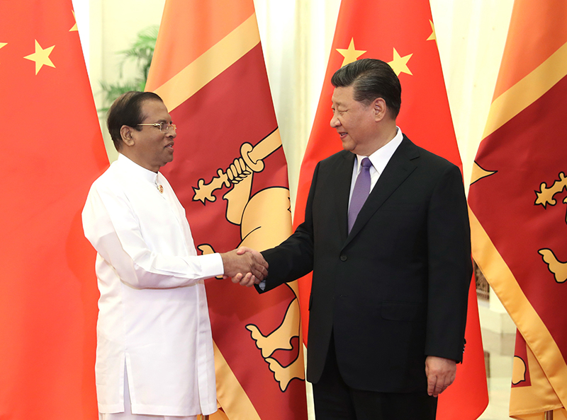 5月14日，国家主席习近平在北京人民大会堂会见来华出席亚洲文明对话大会的斯里兰卡总统西里塞纳。