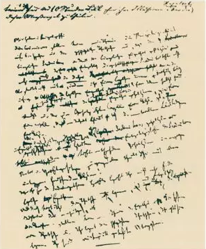 这是马克思所写《共产党宣言》手稿的一页，头两行为马克思夫人燕妮的手迹