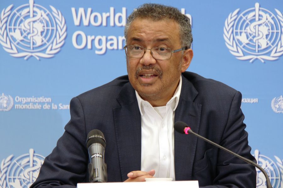 Tedros Adhanom Ghebreyesus, director-general of the World Health Organization (WHO), speaks at a press conference after the WHO emergency committee