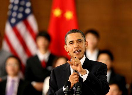 U.S.&nbsp;President&nbsp;Barack&nbsp;Obama&nbsp;gestures&nbsp;as&nbsp;he&nbsp;delivers&nbsp;a&nbsp;speech&nbsp;at&nbsp;a&nbsp;dialogue&nbsp;with&nbsp;Chinese&nbsp;youths&nbsp;at&nbsp;the&nbsp;Shanghai&nbsp;Science&nbsp;and&nbsp;Technology&nbsp;Museum&nbsp;during&nbsp;his&nbsp;four-day&nbsp;state&nbsp;visit&nbsp;to&nbsp;China,&nbsp;Nov.&nbsp;16,&nbsp;2009.(Xinhua/Chen&nbsp;Fei)