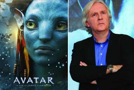 James Cameron and poster of "Avadar"