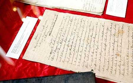 Pages of Casanova's memoires manuscript, on display at the Ministry premises in Paris, France