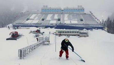 A skier is seen during a training run on the moguls course at Cypress Mountain in West Vancouver, British Columbia, Tuesday February 9, 2010 for the 2010 Vancouver Olympic Winter Games in Vancouver. (AP Photo/The Canadian Press, Jonathan Hayward)