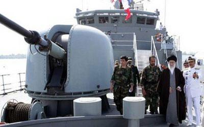 Iranian Supreme Leader Ayatollah Ali Khamenei (2nd right) tours the warship "Jamran" at an undisclosed location in southern Iran. (AFP/HO)