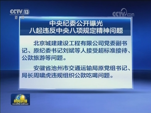 中央纪委公开曝光八起违反中央八项规定精神问题