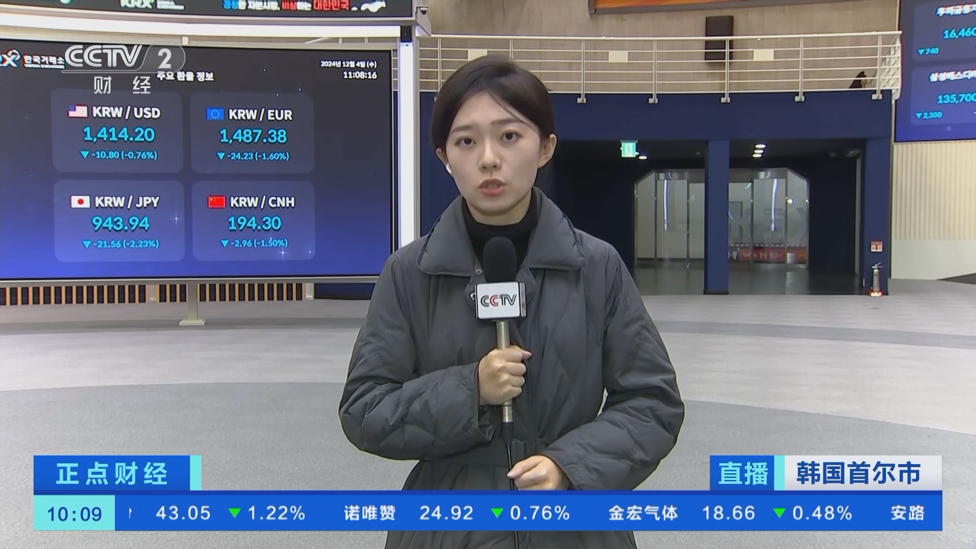 正点财经]韩国宣布紧急戒严后韩元对美元快速下跌