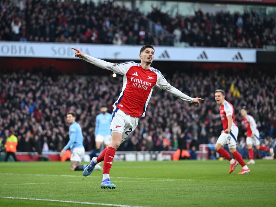 英超-厄德高闪击哈弗茨传射 阿森纳5-1横扫曼城