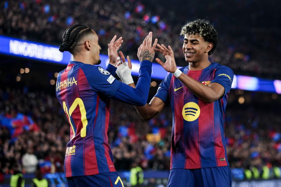 欧冠-拉菲造5球莱万双响 巴萨7-2纽卡晋级八强