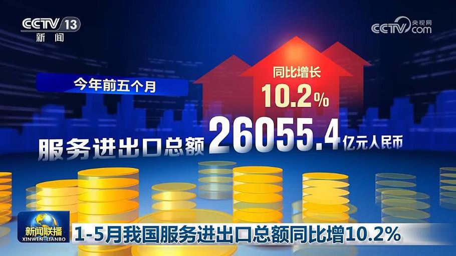 1-5月我国服务进出口总额同比增10.2%