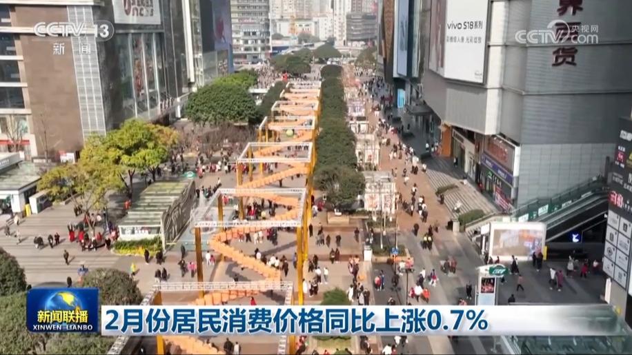 2月份居民消费价格同比上涨0.7%