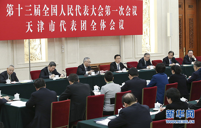 3月7日，中共中央政治局常委韩正参加十三届全国人大一次会议天津代表团的审议。