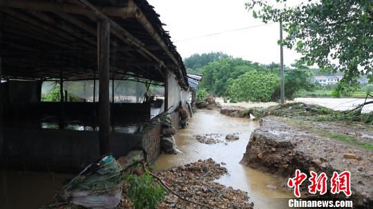 湖南安仁县普降暴雨 致部分农房垮塌中小学停课