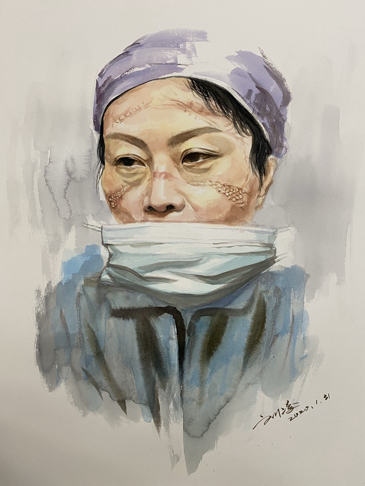 众志成城抗击疫情美术家在行动之水彩粉画篇一