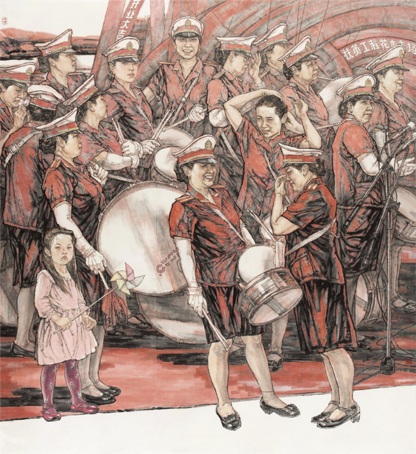房巍、乔云，《开门红》，纸本水墨，200×183cm ，2019年