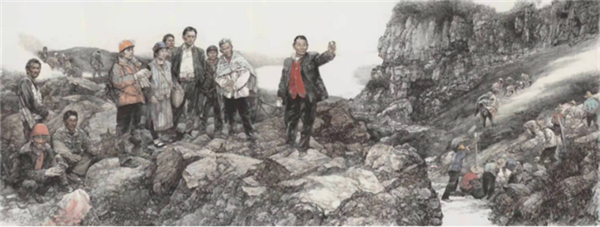 王珂，《人民的好县长——高德荣》，纸本水墨，300×800cm，2017年