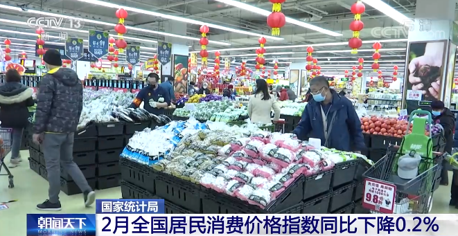 统计局最新数据公布 2月份CPI同比下降0.2%