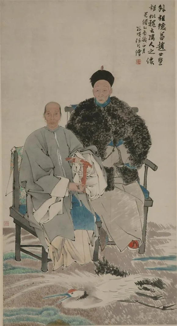 赵德昌夫妇像 任伯年 中国画  148.5×80cm 1885年 中国美术馆藏