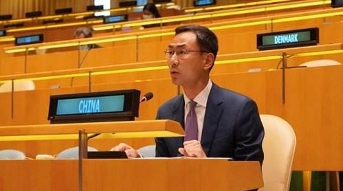 2020年10月，中国常驻联合国副代表耿爽在第75届联合国大会裁军与国际安全委员会一般性辩论中发言。(资料图 中国常驻联合国代表团供图)