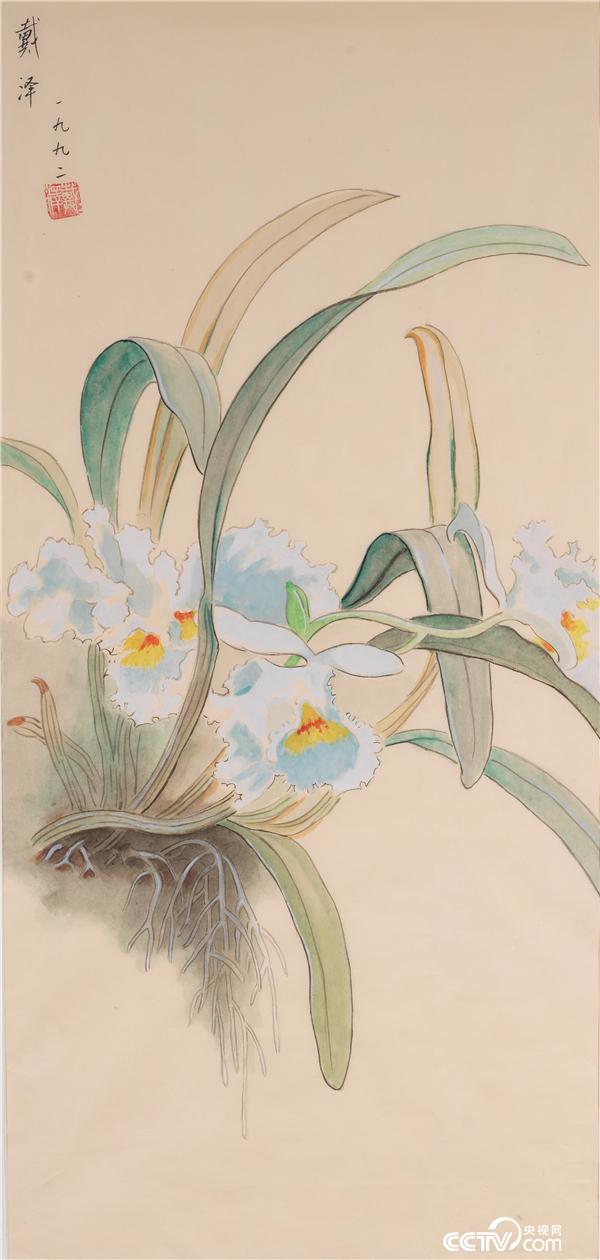 《花卉》戴泽 纸本设色 69X35cm 1992年 中国美术馆藏