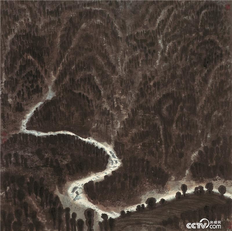 《秦岭山下》  88.5×88cm  水墨设色 1989年