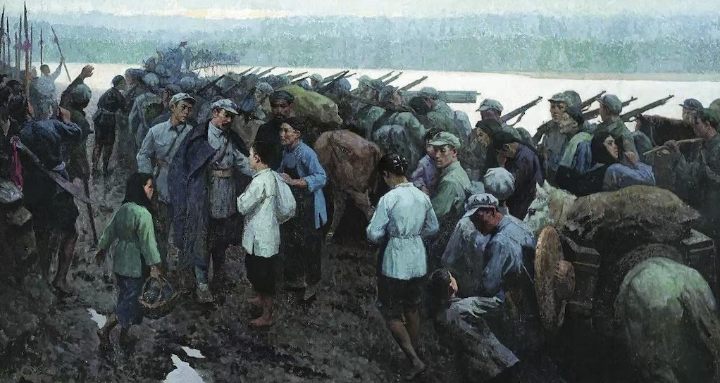 1959年，画家靳尚谊以中央红军从江西于都出发开始长征这一历史事件为背景创作油画《送别》