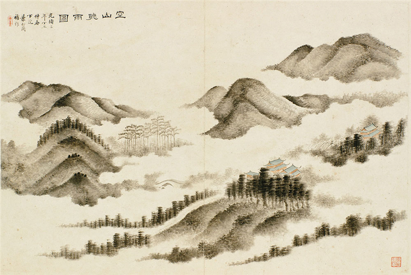 空山听雨图咏册 叶衍兰 36.5×52cm 纸本设色 1877年 无锡博物院藏